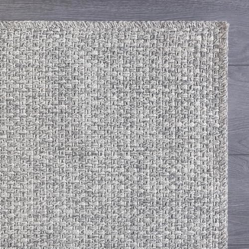 Indoor and Outdoor Runner Rug Gray Solid Boho Woven Design Easy (14 Sq Ft)