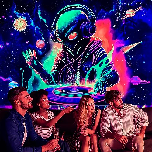 Blacklight Alien Tapestry 90"x70" Large Alien DJing