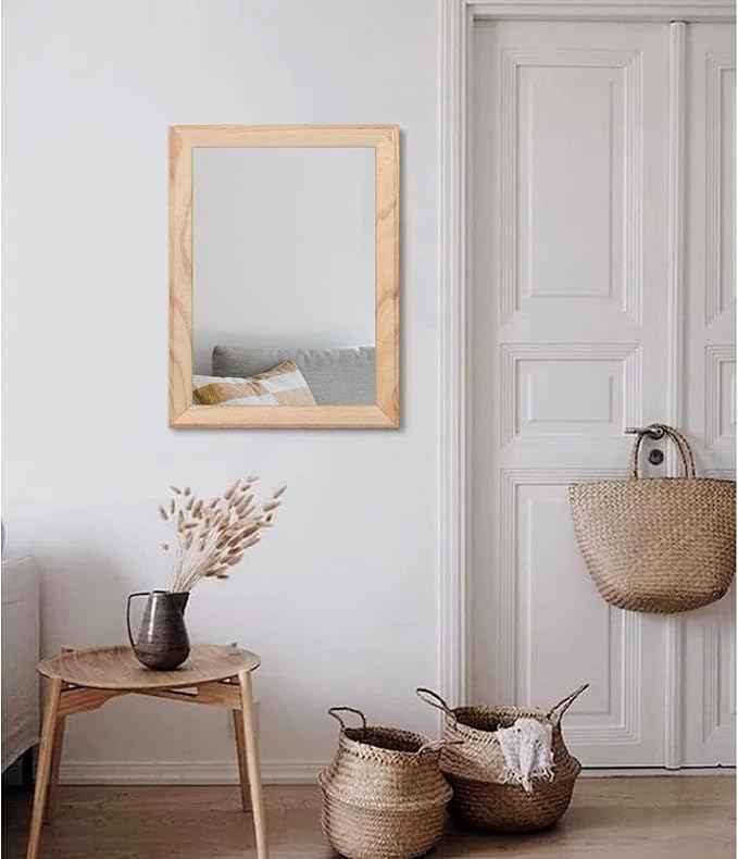 AAZZKANG Rustic Mirrors for Wall Rectangle Wood Frame Mirror Decorative for Farmhouse Bedroom Bathroom Living Room Large 20"x16"