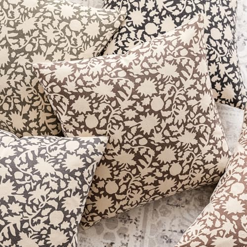 Set of 2 Decorative Neutral Floral Lumbar Throw Pillow Covers Accent Farmhouse Cushion Covers Boho Vintage Pillowcase for Couch Sofa Bedroom Living Room Home Decor (2 Count)