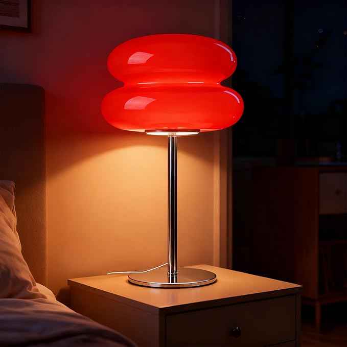 Bedroom Mushroom lamp, Medieval Modern Bedside Table lamp, dimmable Retro Egg Tart Headlight, Unique Home Mushroom Decoration Aesthetic Lovely Living Room Desk lamp (Red)