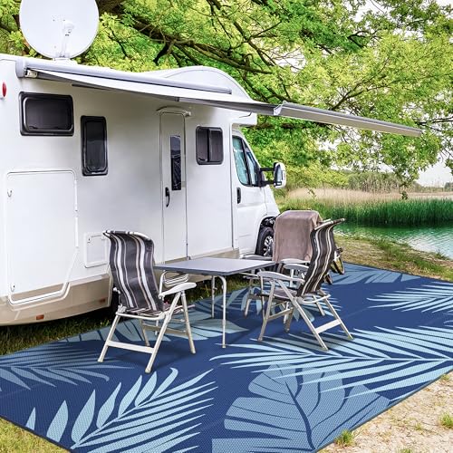 Outdoor Rug Waterproof Plastic Rugs 10'x14' for Camping Blue (140 Sq Ft)