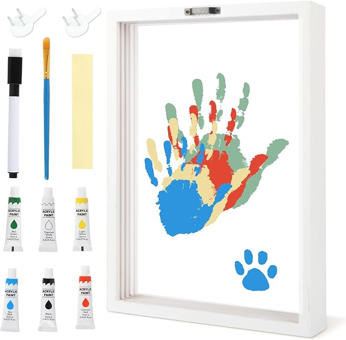 WAYASDCU Family Handprint Kit, Baby Hand and Footprint Kit DIY Handmade Keepsake Wooden Frame Gifts for New Parents for Grandparent Mother's Day Anniversary Day Father's, 6 Non -Toxic Paints
