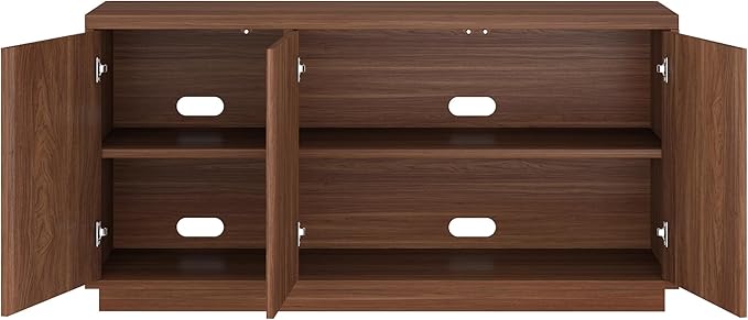 Henn&Hart Fluted TV Stand for TVs up to 55'' with 3 Swing Out Ribbed Doors and Adjustable Shelves for Living Room, Family Room, or Office, Medium Walnut
