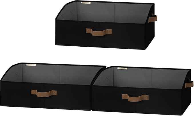 StorageWorks Closet Storage Bins, Trapezoid Organizer Box for Shelves, Fabric Clothes Bin, Foldable Organizing Baskets with Handles, Large, Black, 3-Pack