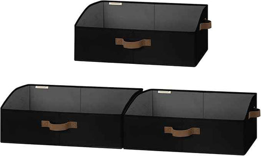 StorageWorks Closet Storage Bins, Trapezoid Organizer Box for Shelves, Fabric Clothes Bin, Foldable Organizing Baskets with Handles, Large, Black, 3-Pack