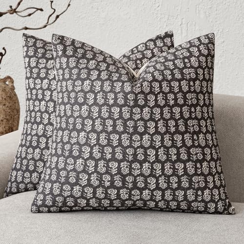 Decorative Floral Print Throw Pillow Covers 24×24 Inch (2 Count)