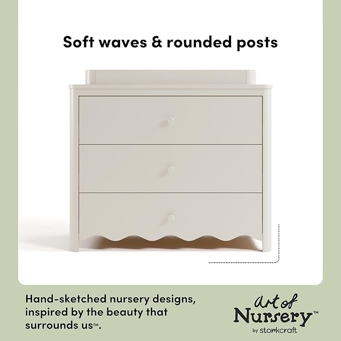 Storkcraft Casablanca 3 Drawer Chest with Removable Changing Topper (Frosted Oat) – GREENGUARD Gold Certified Wood Dresser for Baby & Kids, Interlocking Drawer System for Safety