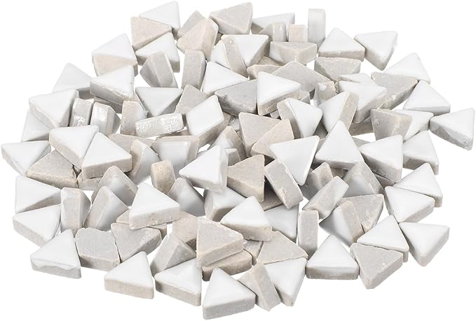 MECCANIXITY 200g Ceramic Mosaic Tiles for Crafts Bulk, Triangle White Ceramic Tiles for Mosaic Kits Garden Stepping Stone Cup Mat