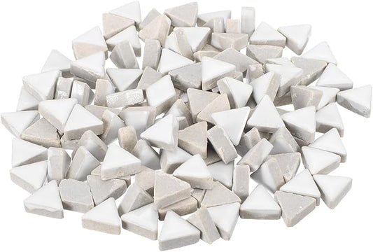 MECCANIXITY 200g Ceramic Mosaic Tiles for Crafts Bulk, Triangle White Ceramic Tiles for Mosaic Kits Garden Stepping Stone Cup Mat