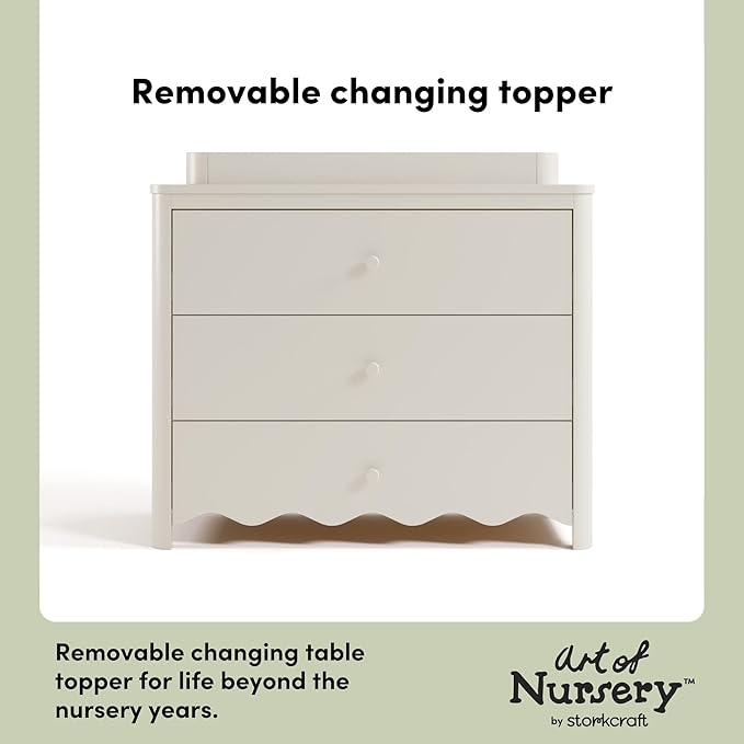 Storkcraft Casablanca 3 Drawer Chest with Removable Changing Topper (Frosted Oat) – GREENGUARD Gold Certified Wood Dresser for Baby & Kids, Interlocking Drawer System for Safety