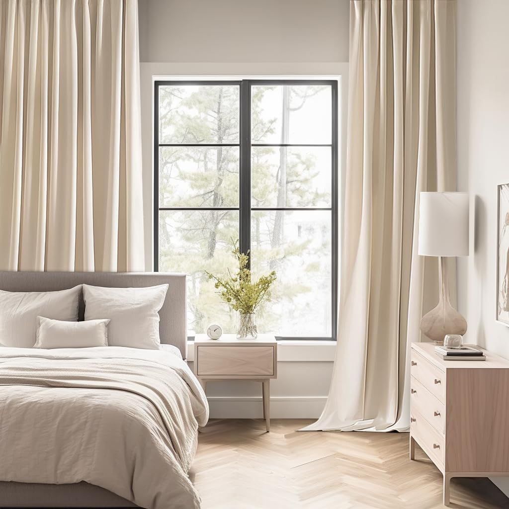 MIULEE Back Tab Cream Beige Curtains 94 Inch Long 2 Panels Set for Living Room Bedroom, Ivory Rod Pocket/Pinch Pleated Light Blocking Thermal Insulated Room Darkening Floor to Ceiling Blackout Drapes