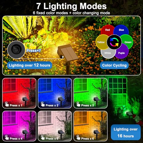 Solar Color Changing Spot Lights Outdoor Waterproof Colored RGB Solar Powered Landscape Lights for Yard 7 Lighting Modes Multicolor Solar Spotlights for Pathway Garden Outside (2 Count)