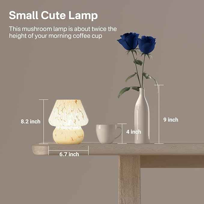 Mushroom Lamp Table Lamp for Bedroom,Small Desk Bedside Lamps for Living Room,Mushroom Decor Cute Mini Modern Mid Century Lamps for Night Stands (White)