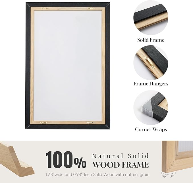 Framed Black and White Neutral Abstract Wall Art, Modern Canvas Prints Paintings Artwork for Walls, Minimalist Beige Brown Block Pictures for Living Room Bedroom Dining Entryway Wall Decor 24x36 In