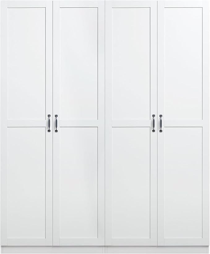 Manhattan Comfort Cornelia Modern Tall Storage Cabinet with Doors and Adjustable Shelves 1.0 - Freestanding Pantry Organizer for Kitchen, Laundry Room, Garage, or Mudroom, Set of 2, White