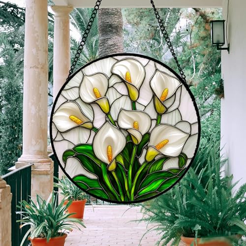 White Calla Lily Bouquet Stained Glass Window Hanging Suncatcher Gifts 15"