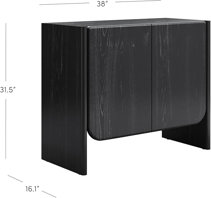 Nathan James Jacala Mid Century Modern Entryway Storage Cabinet with Doors, Living Room Accent Cabinet with Wood Frame, Black Oak