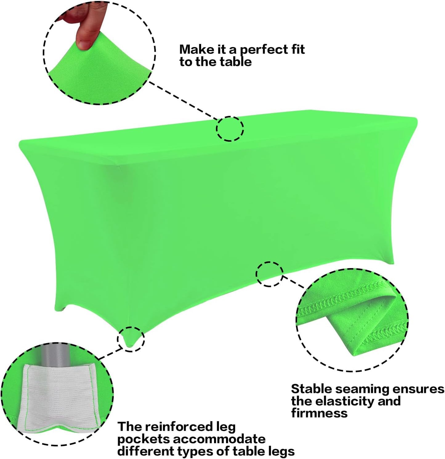 IVAPUPU 6FT Table Cloth for Rectangular Fitted Events Stretch Green Table Covers Washable Cover Spandex Tablecloth Protector for Party, Wedding, Cocktail, Banquet, Festival