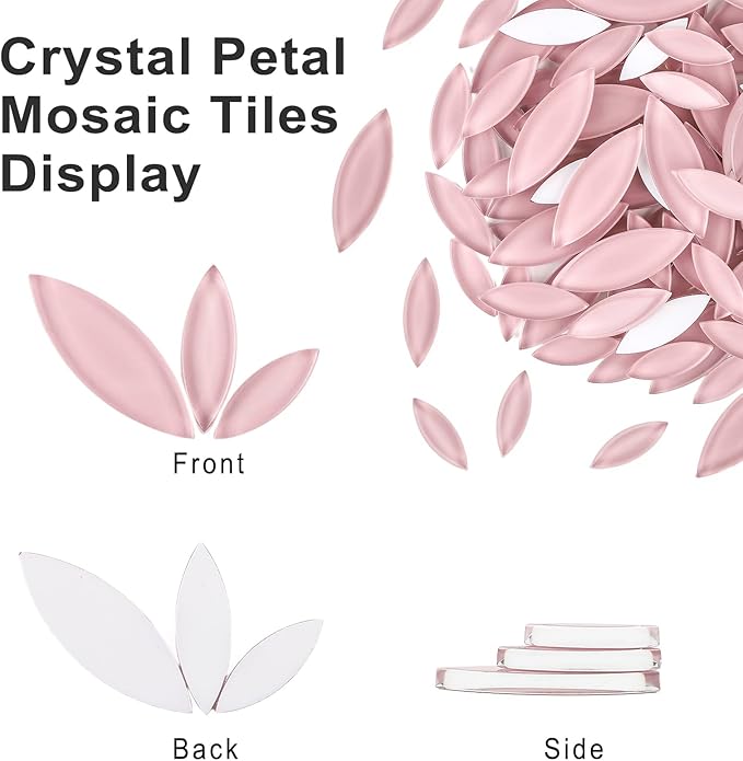 Youway Style Pink Leaf Mosaic Tiles for Crafts Bulk,200g Petal Mosaic Glass Pieces,Flower Glass Tiles for Christmas Mosaic Decorations,Garden Mosaic Supplies Kit