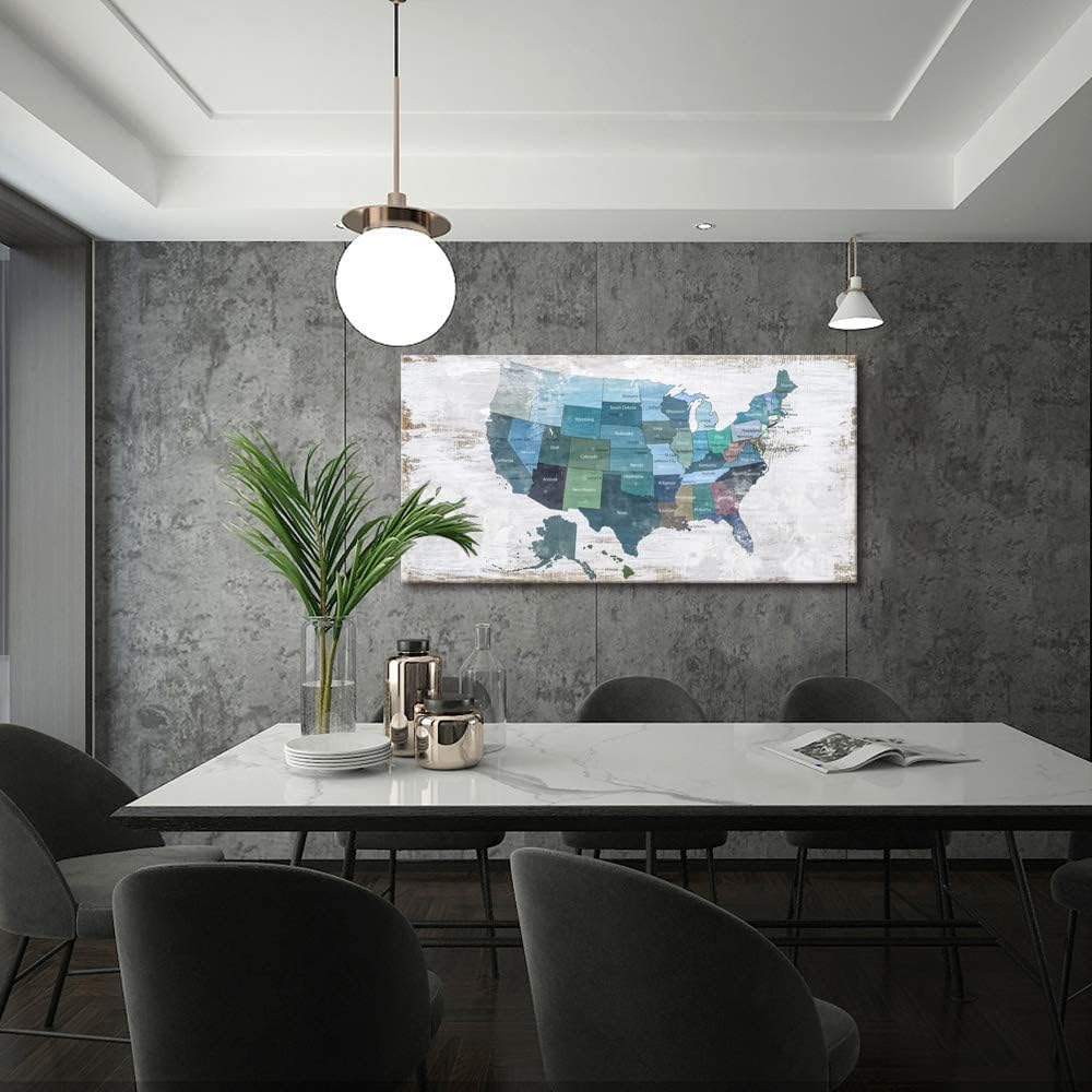 Map of The United States Wall Decor Map Canvas Wall Art for Wall Decoration Wood Background USA Canvas Prints for Bedroom Office Kitchen Home Wall Decor Framed Artwork Ready to Hang30 x60