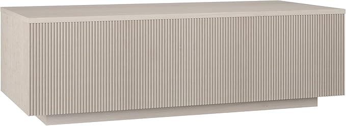 Henn&Hart 48" Fluted Rectangular Low-Profile Coffee Table with Ribbed Base for Living Room, Family Room, or Office, Beech White