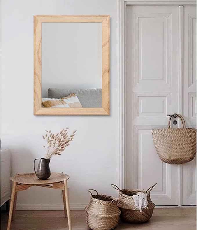 AAZZKANG Rustic Mirrors for Wall Rectangle Wood Frame Mirror Large 26"x18" Decorative for Farmhouse Bedroom Bathroom Living Room Large