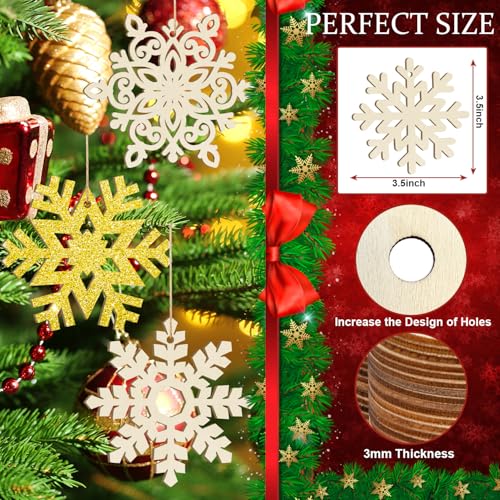 36PCS Wooden Christmas Decoration Snowflake Ornaments to Paint Christmas Ornaments for Tree Crafts Cutouts Unfinished (36 Count)