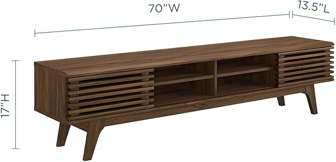 Modway Render 70" Mid-Century Modern Low Profile Media Console Entertainment TV Stand in Walnut Walnut