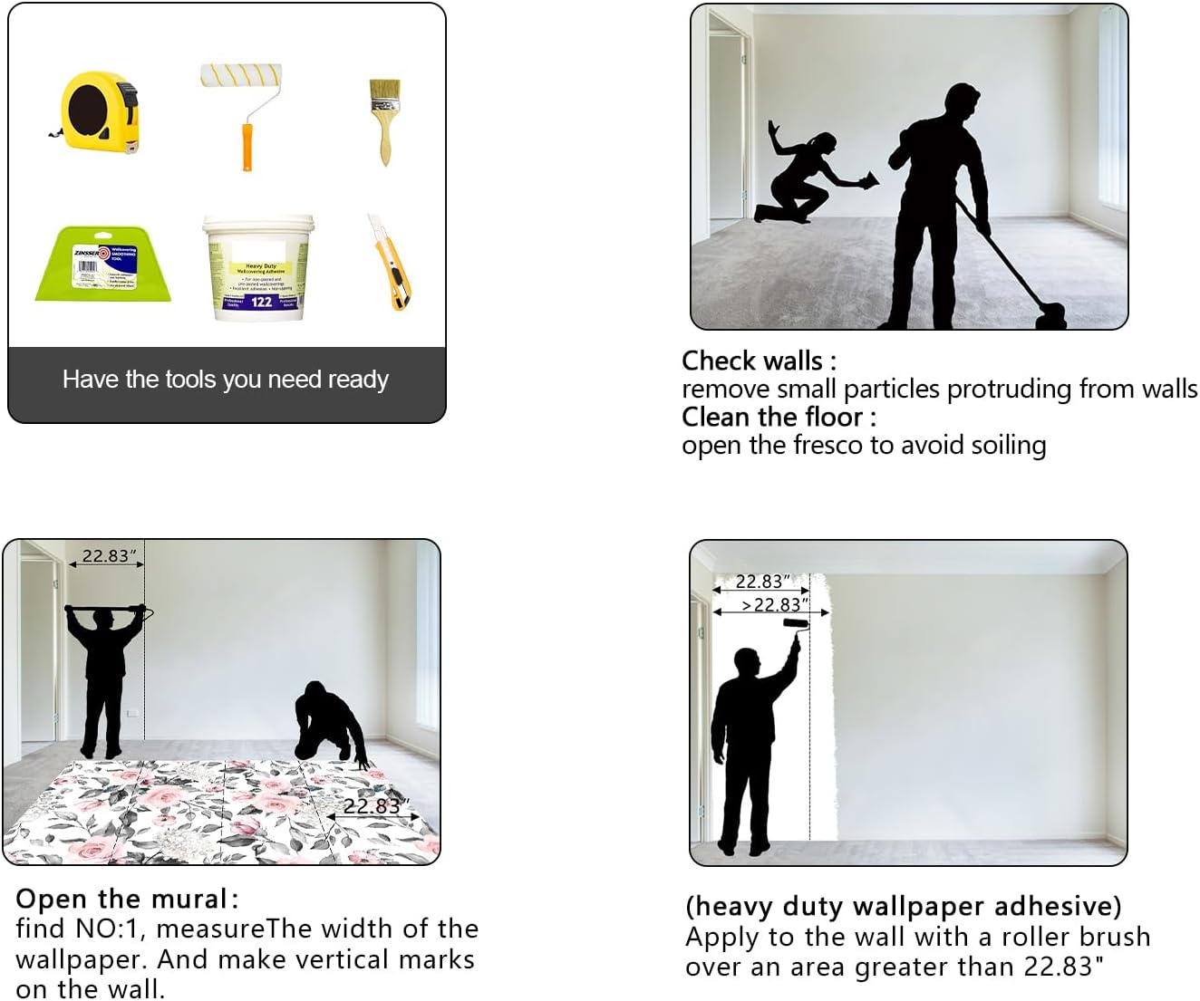 Grey Leaf Pink Flowers Mural Bedroom Floral Wallpaper Room Decor Living Room tv Background Large Wall Mural - 183"x120" (Not Peel and Stick)