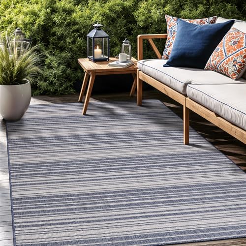 Stripe Outdoor Rug 8x10 Washable Outside Carpet for Indoor Patio Porch Waterproof Easy Cleaning Non Shedding Area Rugs Blue 8 x 10