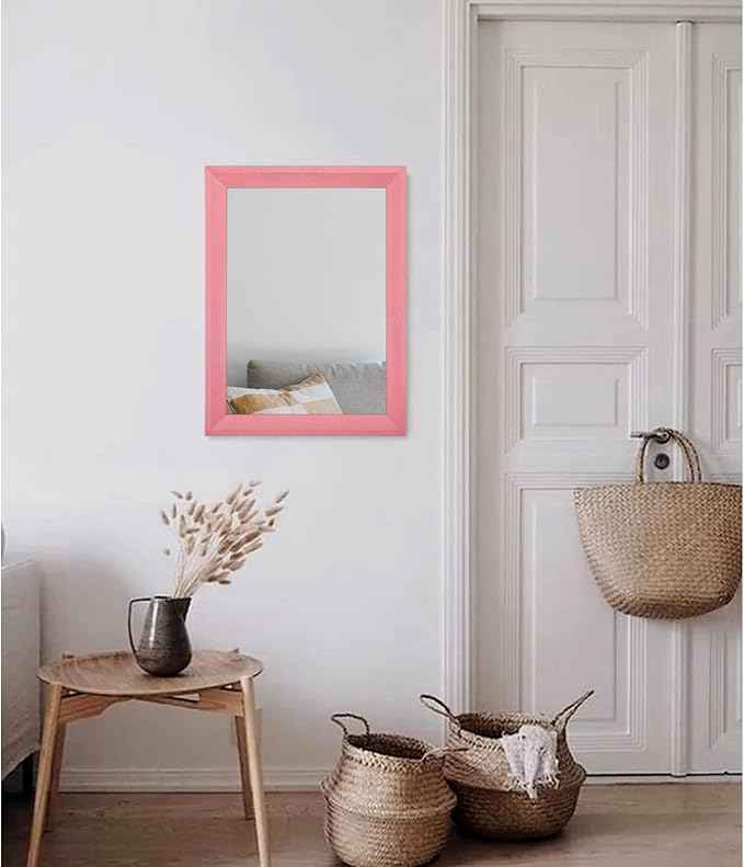 AAZZKANG Rectangle Mirror with Wood Frame Modern Farmhouse Wall Mirrors Decor for Bedroom Bathroom Living Room Small Pink