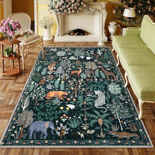 Jungle Print 5x7 Area Rugs for Living Room Green Soft Washable Rugs (35 Sq Ft)