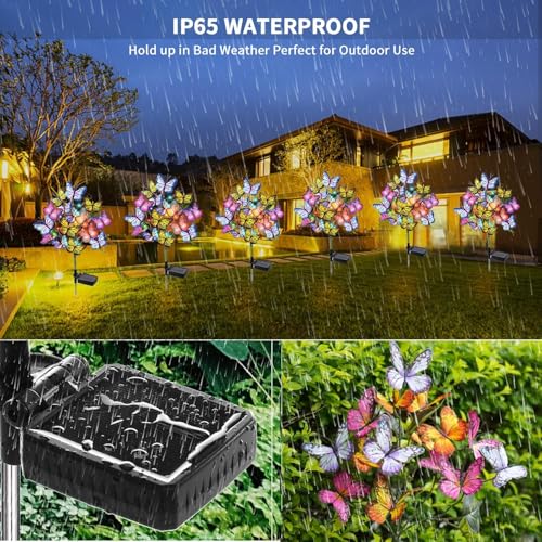 Solar Garden Lights Outdoor Waterproof Decorative Solar Lights Outdoor 8 Pack with 176 LED 136 Butterfly Flower Garden Decor Yard Decorations Patio Lawn (8 Count)