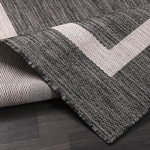 Bordered Outdoor Rug 10x14 Washable Outside Carpet for Indoor Patio Porch Waterproof Easy Cleaning Non Shedding Area Rugs Gray 10 x 14