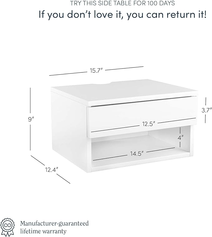 Nathan James Jackson Wall Mounted Floating Bedroom Nightstand with Storage Drawer and Modern Open Shelf Cubby Set of 2, White