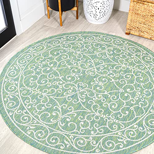 Vintage Filigree Indoor Outdoor Round Area Rug 5 Ft Green