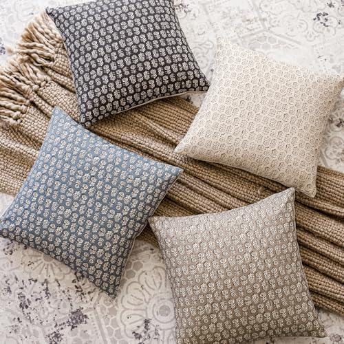 Decorative Floral Print Throw Pillow Covers 22×22 Ivory Beige (2 Count)