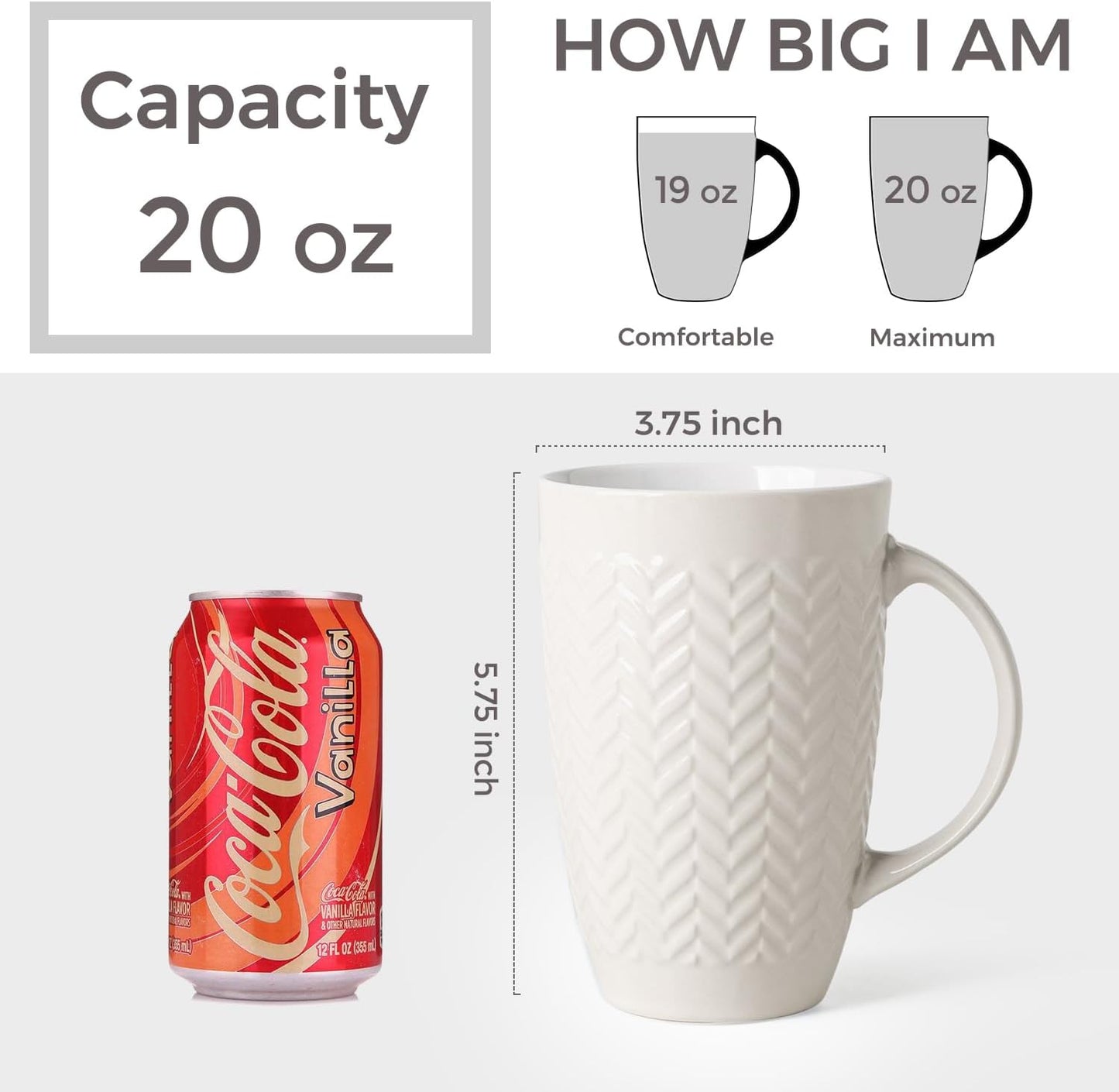 AmorArc Large Coffee Mugs Set of 6, 20oz Ceramic Tall Coffee Mugs Set with Textured Geometric Patterns for Coffee/Tea/Beer/Hot Cocoa, Dishwasher & Microwave Safe, Beige&Burgundy