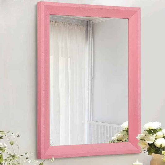 AAZZKANG Rectangle Mirror with Wood Frame Modern Farmhouse Wall Mirrors Decor for Bedroom Bathroom Living Room Small Pink