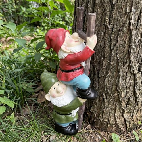 Funny Gnomes on Ladders Garden Statue