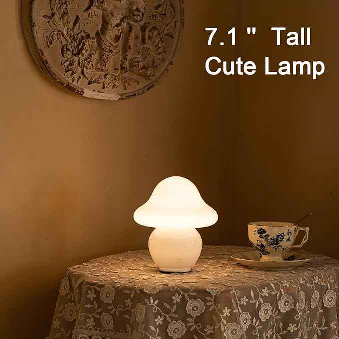 Mushroom Lamp Glass Mushroom Table Lamp for Bedrooms, Living Room, Aesthetic Lamps for Bedroom, Cute Bedside Lamp