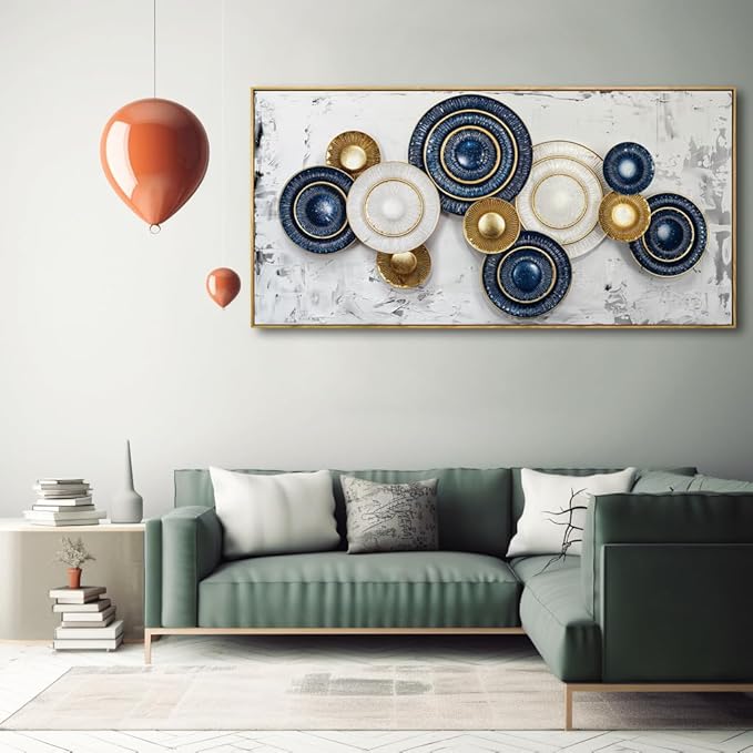 Wall Art Simple Wall Decor Blue and Yellow Canvas Painting Abstract Wall Art for Bedroom Living Room Dining Room Home Office Decor 24"x48" with Framed