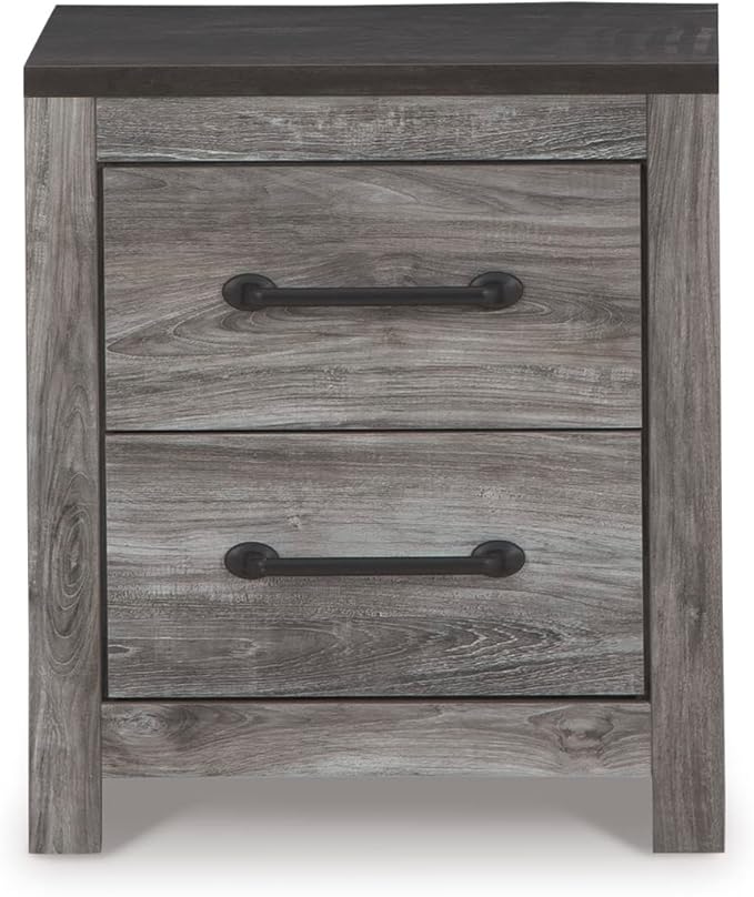 Signature Design by Ashley Bronyan Rustic 2 Drawer Nightstand, 2-Tone Look, Light Gray and Dark Gray, Large Scale Handles, Fully Finished Drawer Interiors, 24.72" Tall, Gray