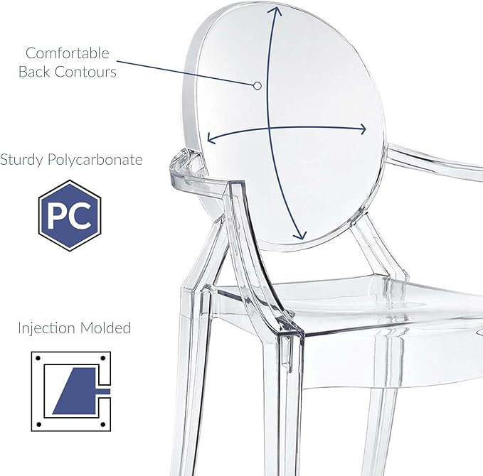Modway Casper Modern Acrylic Stacking Kitchen and Dining Room Arm Chair in Clear - Fully Assembled