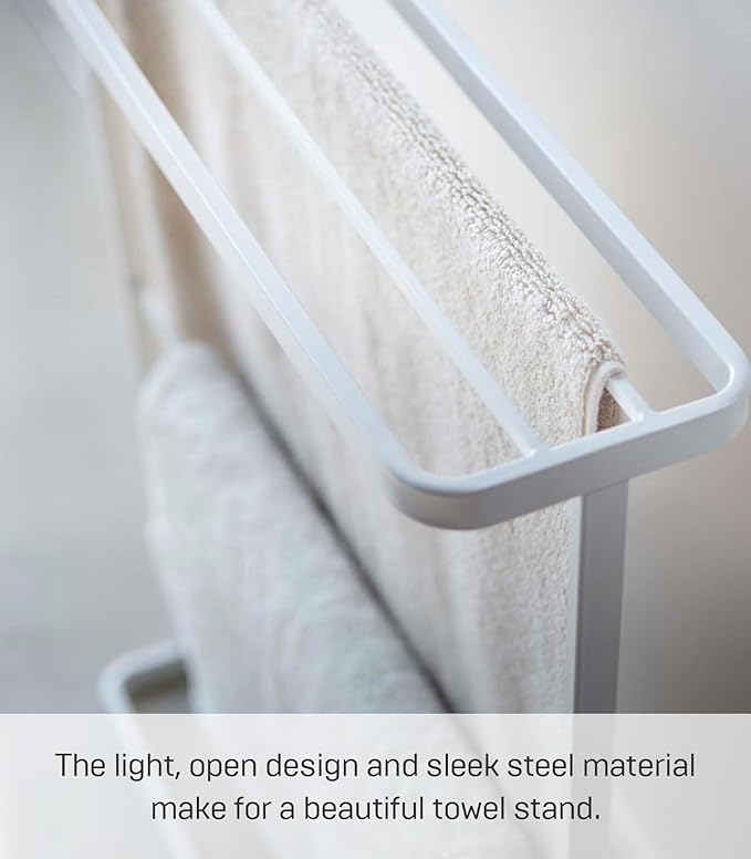 Yamazaki Home Tower Bath Towel Hanger - Bathroom Organizer Storage Holder Dry Rack, 30" - Steel - Holds Towels Up to 24.5" X 58"