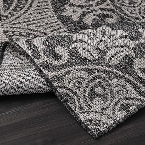 Medallion Outdoor Rug 8x10 Washable Outside Carpet for Indoor Patio Porch Waterproof Easy Cleaning Non Shedding Area Rugs Dark Gray 8 x 10