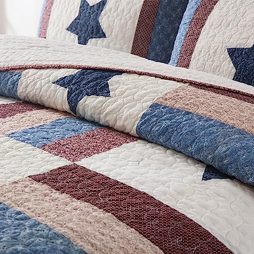 Cotton Bedding Quilt Sets 3 Pieces Reversible Coverlet Sets All Season Boys Real Patchwork Bedspread (3 Count)
