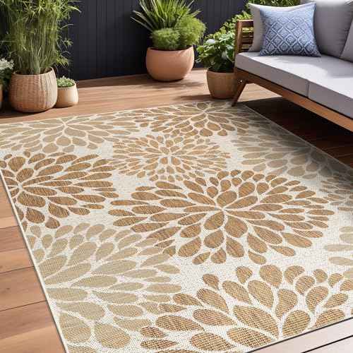 Outdoor Rug 8x10 Modern Exotic Tropical Leaf Area Rugs for Indoor and Outdoor Patio Deck Porch Garden Water Resistant Washable Outside Carpet