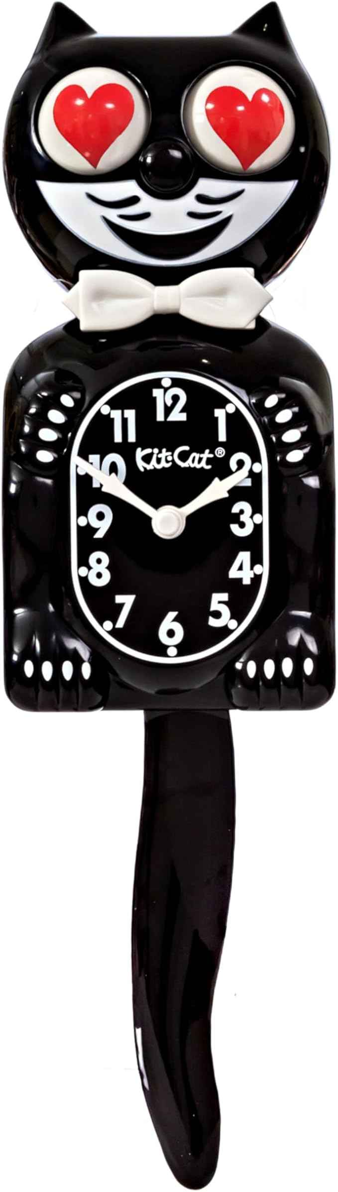 KIT CAT Klock Classic Black with Heart Eyes - Iconic Cat Clock with Moving Heart Eyes and Tail, Battery Operated Wall Clock, Made in USA, Perfect for Home Decor, Mid-Century Modern Clock, Unique Gift